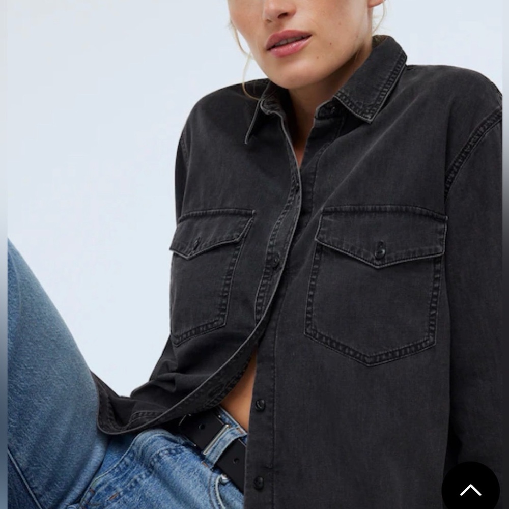 Black Denim Button-Up Shirt - Picture 5 of 8